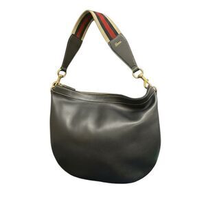 Gucci Navy Leather Web Sherry Line Strap Half Moon Hobo Shoulder Bag Auth